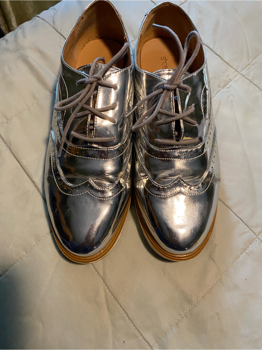 Metallic Silver Wingtip Oxfords  Men Or Women